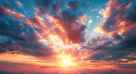 Wall Mural - A breathtaking sunset sky with vibrant colors, dramatic clouds, and the sun setting in the background Generative AI