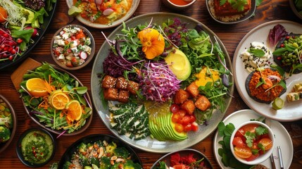 plant based vegan fresh foods, vegetables, salad, beans,  tomatos, paprika, avocado, wheat, diet, 16:9