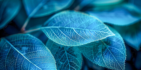 Wall Mural - A leaf with a blue hue is shown in the