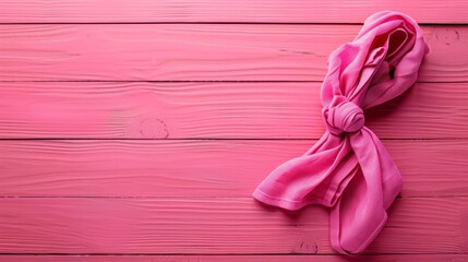 Canvas Print -   A pink scarf lies on a pink wooden floor, near a pair of scissors