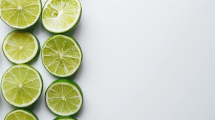 Wall Mural - Close-up of fresh limes with free place for text. Top view of healthy vegetables, food background