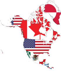 Poster - Map of North and Central America countries with national flags
