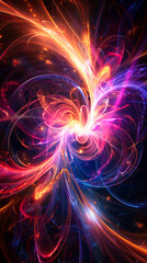 Wall Mural - Abstract swirl of glowing neon light particles on a dark background