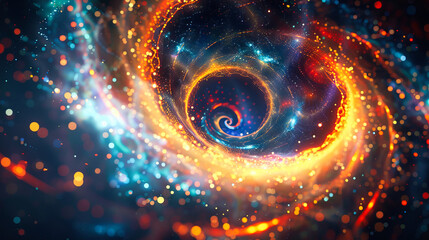 Wall Mural - Abstract swirl of glowing neon light particles on a dark background