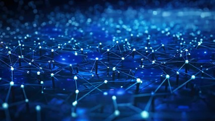 Fototapete - 3d rendering of abstract background with connection lines and dots. Network concept, Big data flow in cyber blockchain fields with a blue network system