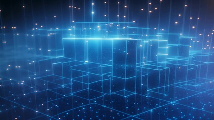 Fototapete - 3d rendering of abstract technology background. High tech digital data concept, Big data flow in cyber blockchain fields with a blue network system