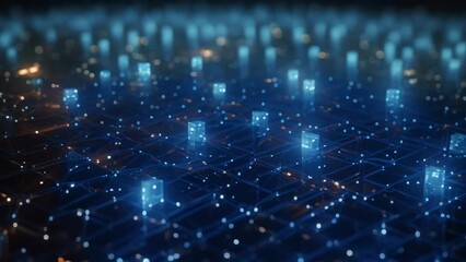 Fototapete - 3d rendering of technology background. Network concept. 3d illustration, Big data flow in cyber blockchain fields with a blue network system