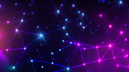 Fototapete - Abstract polygonal space low poly dark background with connecting dots and lines, Complex digital network system with interconnected dots and lines on a black background