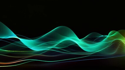 Poster - Abstract blue and green waves on a black background. Vector illustration, Digital wave wallpaper against a black background with blue and green abstract waves