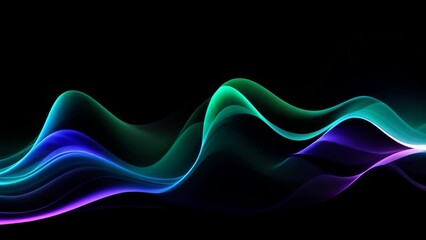 Poster - abstract colorful smoke waves on black background, vector art illustration, Digital wave wallpaper against a black background with blue and green abstract waves