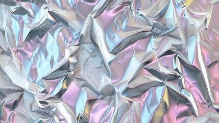 wallpaper for iridescent silver holographic crumpled chrome foil vaporwave background texture trendy shiny birthday glitter or disco glam pattern retro 80s cyberpunk or webpunk  generative ai