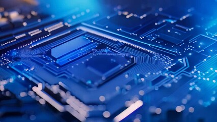 Fototapete - Circuit board close-up. Technology background. 3d rendering, Futuristic circuit board technology wallpaper with digital waves and glowing patterns