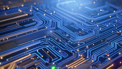 Fototapete - Circuit board close up. Technology background. 3d rendering abctract, Futuristic technology wallpaper with digital waves and circuit board patterns against a black background