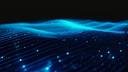 Fototapete - Futuristic technology wave background with glowing particles. 3d rendering, Glowing blue lines and an abstract data system on a black background representing a complex data flow