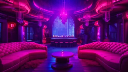 Poster - 3D rendering of the interior of a night club with red sofa, Night club interior