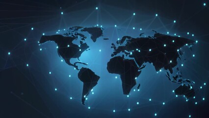 Fototapete - Abstract digital world map with connection lines and dots on blue background. Vector illustration, Polygon world map with blockchain technology peer-to-peer network on a blue background