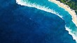 Tropical seascape in aerial perspective. Deep blue ocean at sunny day, tropical lagoon. Sand beach and blue wavy sea on painting. AI generated illustration