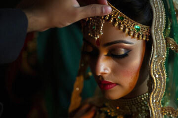 Wall Mural - Beautiful indian bride with traditional jewelery.