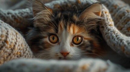 Cozy cat in a warm blanket