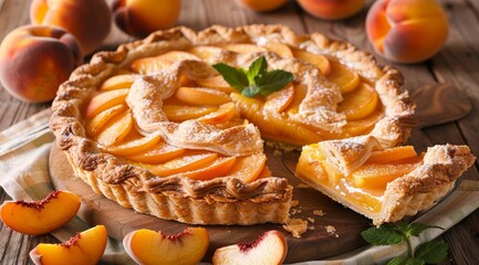 Wall Mural - Delicious peach tart with fresh fruit