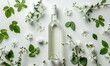 A white wine bottle around flowers
