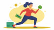 A woman doing lunges but instead of holding weights shes holding a retirement savings plan binder.