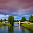 an idyllic setting featuring a bascule bridge elegantly crossing a meandering river,