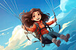 happy child fly with paraglider in blue sky illustration