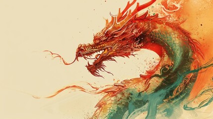 Wall Mural - Poster design with copy space of vector illustration of Chinese zodiac dragon as the mythical animal in Eastern Asia culture.