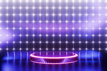 Poster - Glowing cylindrical podium against the background of the network. 3d rendering