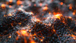 3D render of black and orange neural network. macro photography