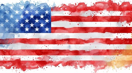 Wall Mural - Watercolor painting of US national flag