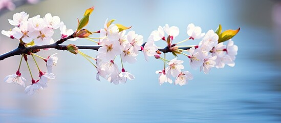 Poster - cherry tree branch blooms white flowers