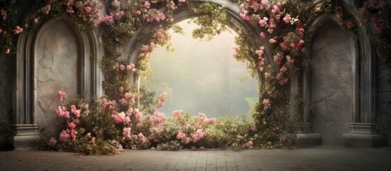 Canvas Print - Pink flowers adorn archway in close-up