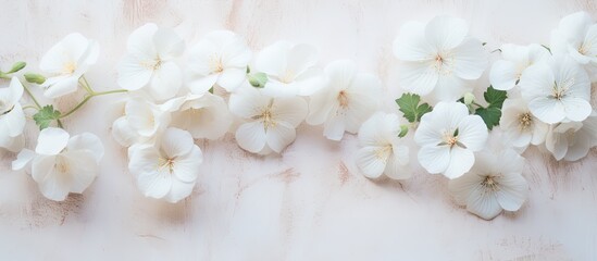 Wall Mural - Daisies on a white backdrop with a wooden base