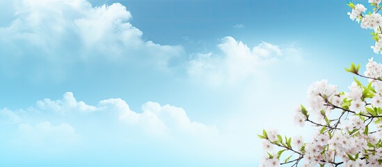 Poster - tree branches adorned with white blossoms under clear blue sky