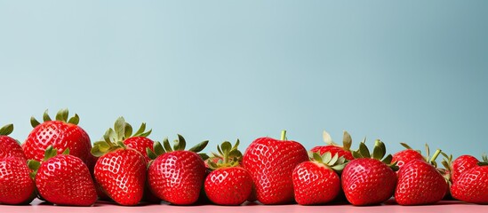 Poster - Row of Fresh Strawberries on Pink Surface