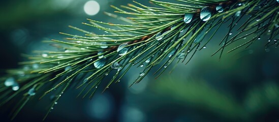 Wall Mural - Pine tree branch water droplets