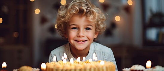 Sticker - Young boy seated in front of a birthday cake