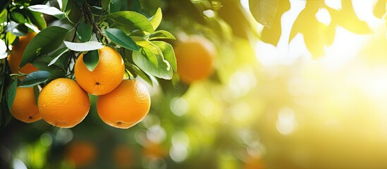 Canvas Print - Fresh oranges hanging under bright sunlight