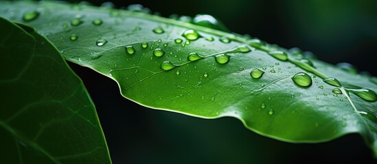 Poster - A leaf covered in rain droplets