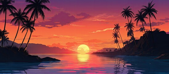 Sticker - Sunset palm trees water