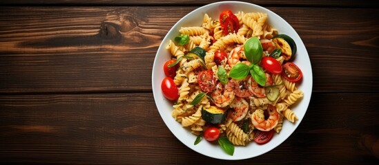 Poster - Plate of pasta with fresh tomatoes and basil