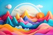 colorful mountain landscape paper art illustration
