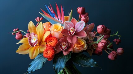 Sticker - Tropical Nuptial Flowers in Modern Arrangement, generative ai