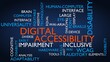 Digital Accessibility word tag cloud. 3D rendering, blue variant