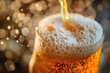 Closeup of beer bubbles being poured into a glass creating frothy waves. Concept Beer Photography, Close-up Shots, Pouring Bubbles, Frothy Waves, Glassware Shots