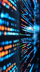 Digital code, binary streams depicting data flow and cyber security concept, abstract vertical background, seamless loop.