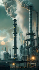 Wall Mural - A large industrial plant with smoke billowing from it