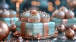 Elegant Turquoise and Copper Themed Cake and Cupcakes for Luxury Festive Celebration.